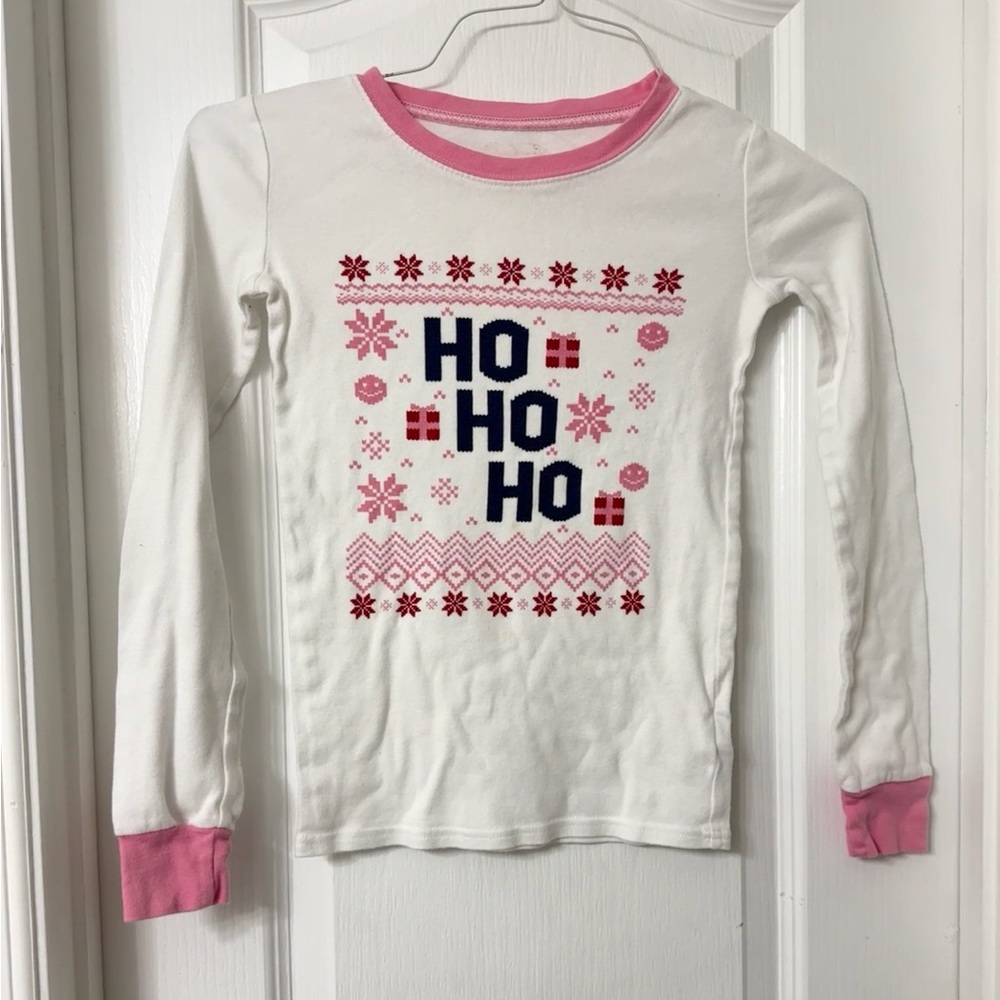 The Children's Place white pink  christmas "HO HO HO" pajama top 100% cotton L